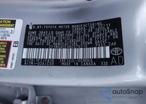 2011 Toyota Corolla from USA, damaged, VIN 2T1BU4EE4BC576515